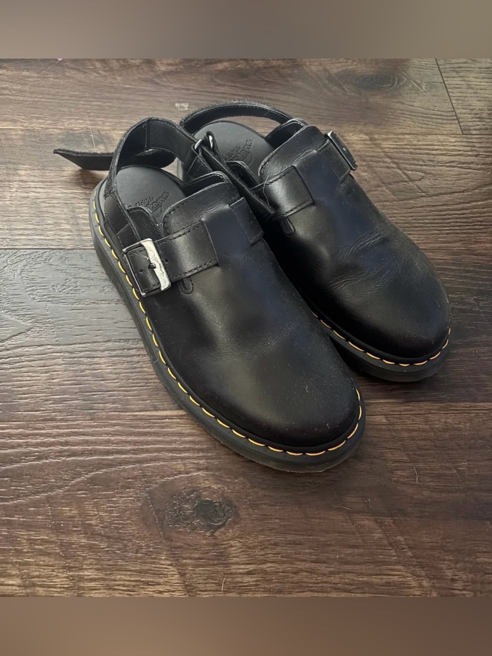 Doc Martens Black Leather Buckle Clog Sandals